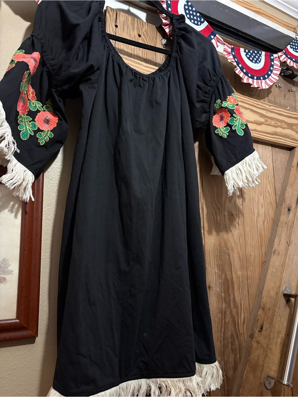 Umgee Black Dress with Pink Floral Embroidery